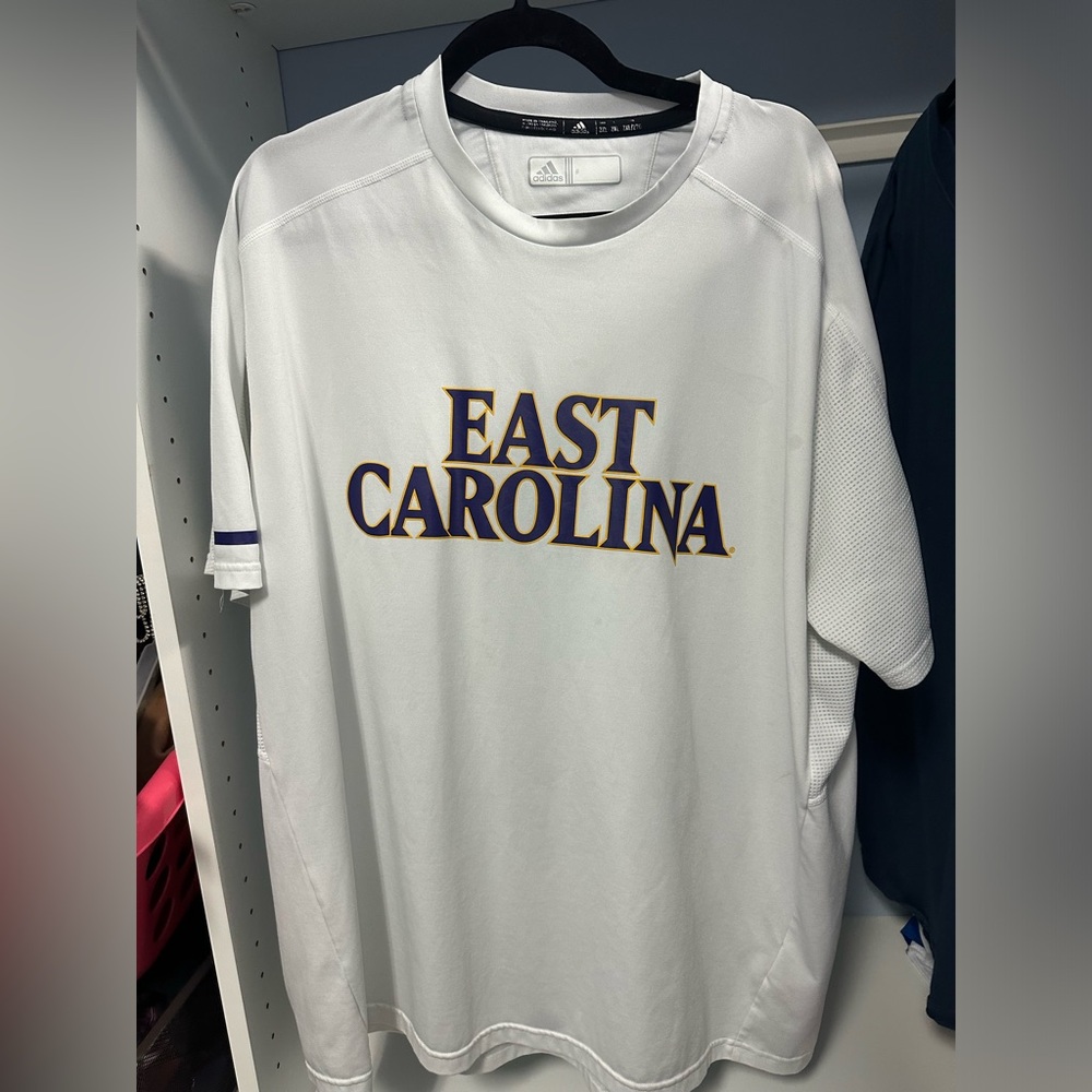 East Carolina team issued white adidas workout shirt
